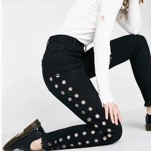 One Teaspoon Legend Grommet Rivet Mom Jeans Tapered Black Edgy Festia Size 24val